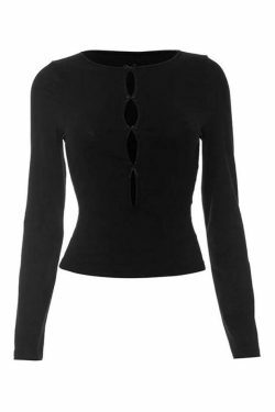 Coquette Aesthetic Solid Cutout Bow Long Sleeve Tee - Y2K Fashion Grunge Style Cute Tops