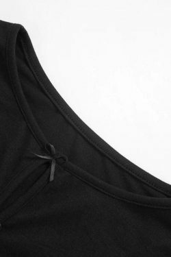 Coquette Aesthetic Solid Cutout Bow Long Sleeve Tee - Y2K Fashion Grunge Style Cute Tops