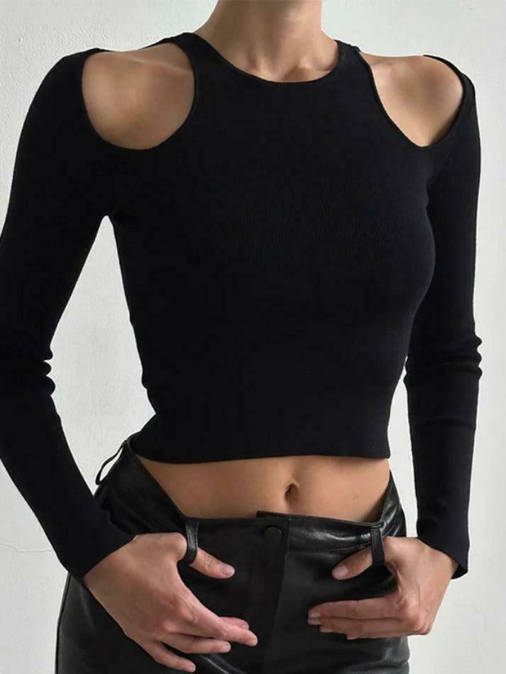 Coquette Aesthetic Solid Cutout Cropped Knit Sweater Coquette Aesthetic Solid Cutout Cropped Knit Sweater