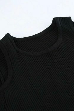 Coquette Aesthetic Solid Cutout Cropped Knit Sweater