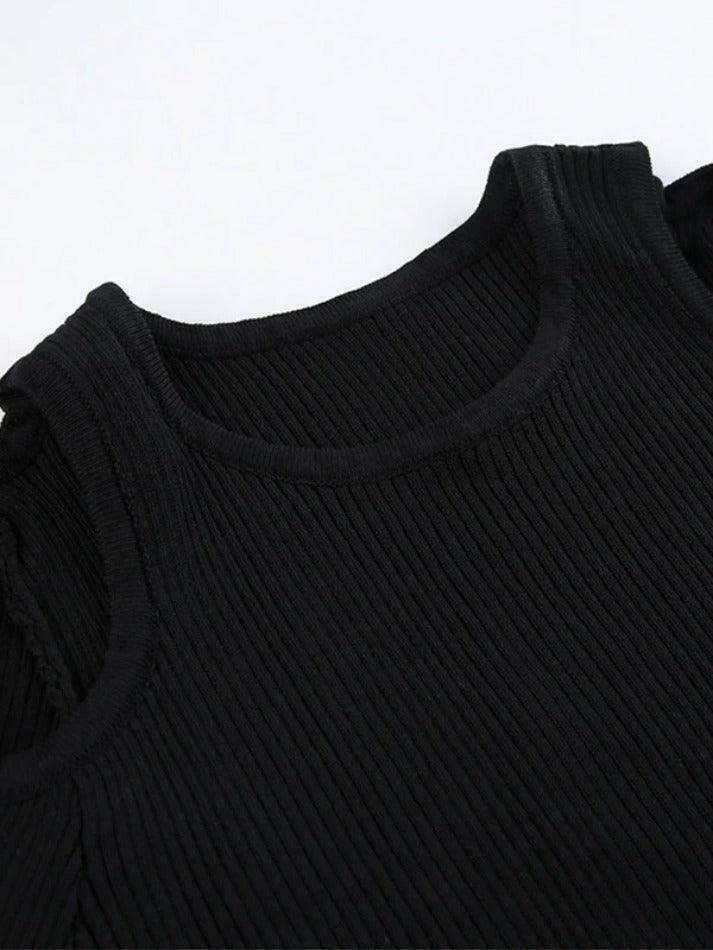 Coquette Aesthetic Solid Cutout Cropped Knit Sweater Coquette Aesthetic Solid Cutout Cropped Knit Sweater