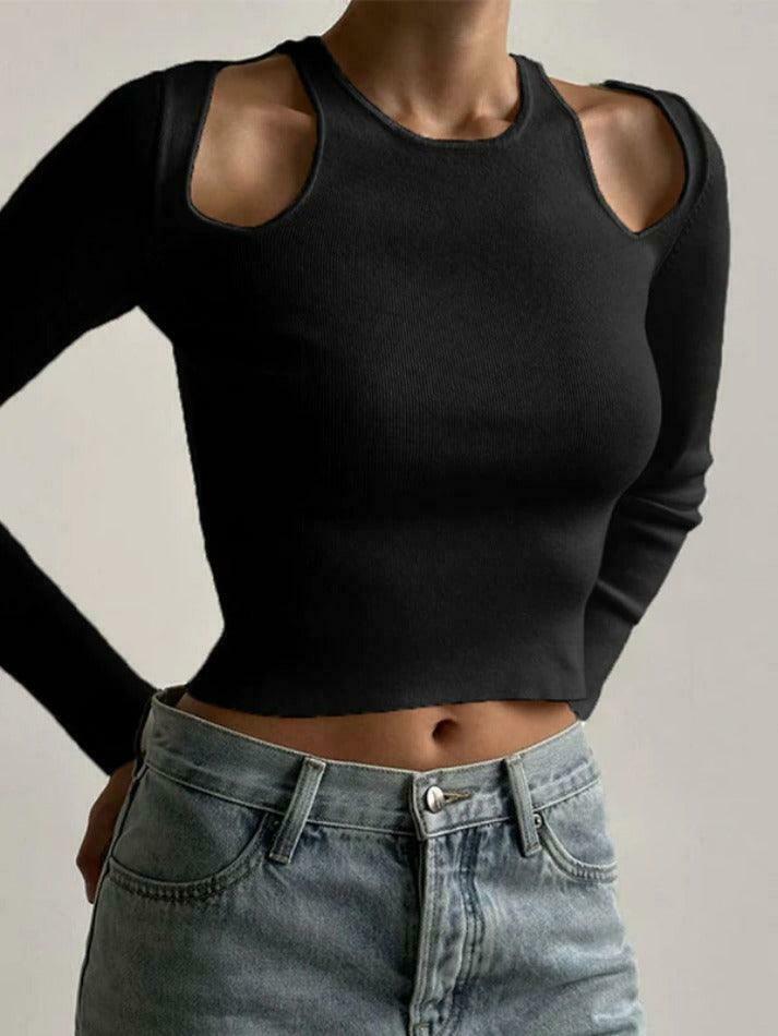Coquette Aesthetic Solid Cutout Cropped Knit Sweater Coquette Aesthetic Solid Cutout Cropped Knit Sweater