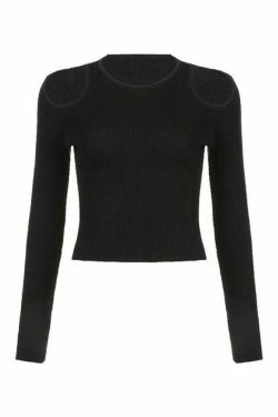 Coquette Aesthetic Solid Cutout Cropped Knit Sweater