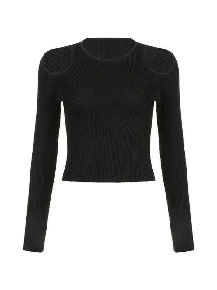 Coquette Aesthetic Solid Cutout Cropped Knit Sweater Coquette Aesthetic Solid Cutout Cropped Knit Sweater