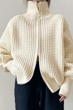 Coquette Aesthetic Solid Double Zip Turtleneck Sweater