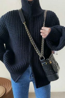 Coquette Aesthetic Solid Double Zip Turtleneck Sweater