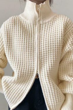 Coquette Aesthetic Solid Double Zip Turtleneck Sweater