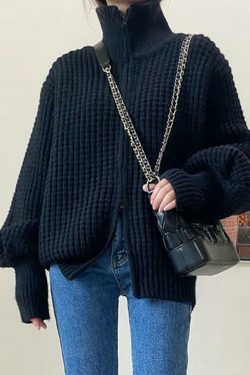 Coquette Aesthetic Solid Double Zip Turtleneck Sweater