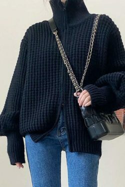 Coquette Aesthetic Solid Double Zip Turtleneck Sweater