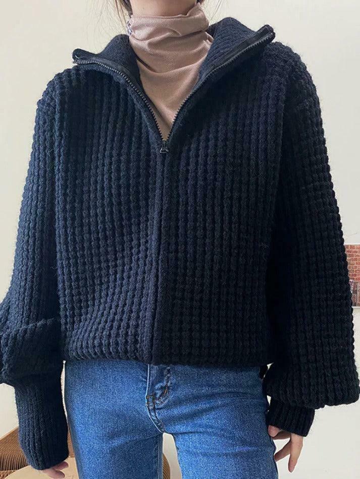 Coquette Aesthetic Solid Double Zip Turtleneck Sweater Coquette Aesthetic Solid Double Zip Turtleneck Sweater