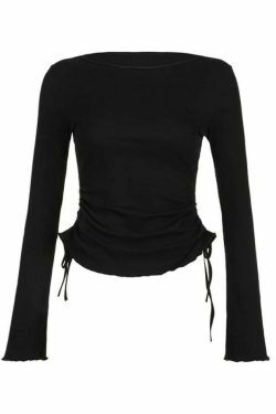Coquette Aesthetic Solid Drawstring Lace-Up Knit Sweater