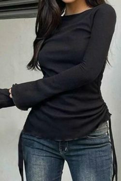 Coquette Aesthetic Solid Drawstring Lace-Up Knit Sweater