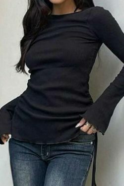 Coquette Aesthetic Solid Drawstring Lace-Up Knit Sweater