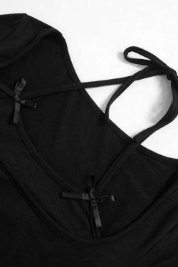 Coquette Aesthetic Solid Halter Bow Long Sleeve Tee - Y2K Fashion Women's Top