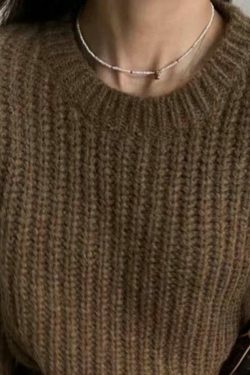 Coquette Aesthetic Solid Knit Sweater with Lantern Sleeves - Y2K Fashion for Women