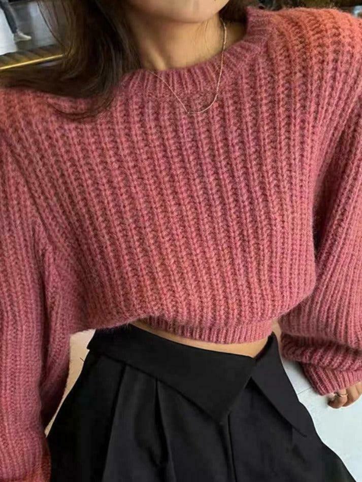 Coquette Aesthetic Solid Knit Sweater with Lantern Sleeves - Y2K Fashion for Women Coquette Aesthetic Solid Knit Sweater with Lantern Sleeves - Y2K Fashion for Women