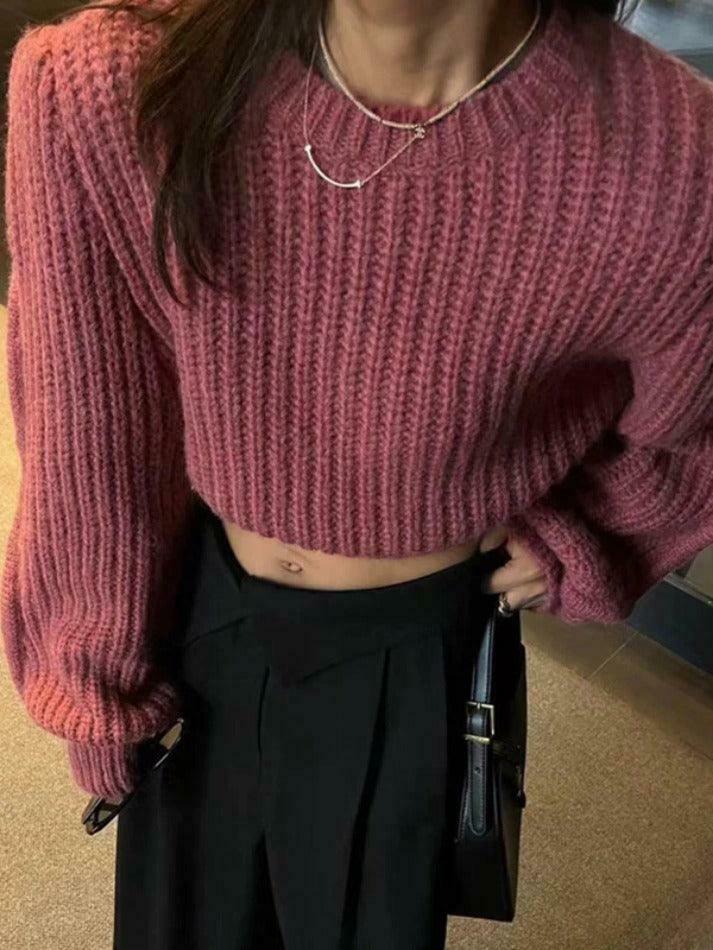 Coquette Aesthetic Solid Knit Sweater with Lantern Sleeves - Y2K Fashion for Women Coquette Aesthetic Solid Knit Sweater with Lantern Sleeves - Y2K Fashion for Women