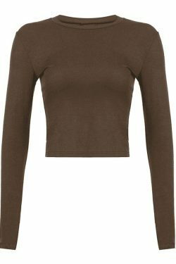 Coquette Aesthetic Solid Long Sleeve Crop Top in Y2K Style - Grunge & Pastel Goth Fashion