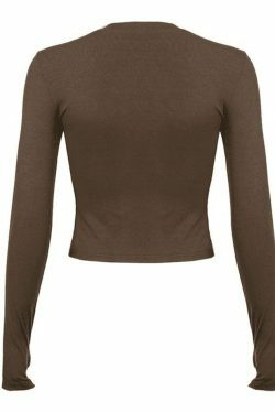 Coquette Aesthetic Solid Long Sleeve Crop Top in Y2K Style - Grunge & Pastel Goth Fashion