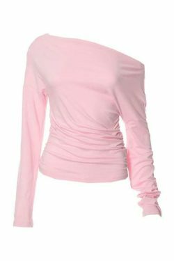 Coquette Aesthetic Solid One Shoulder Ruched Long Sleeve Top