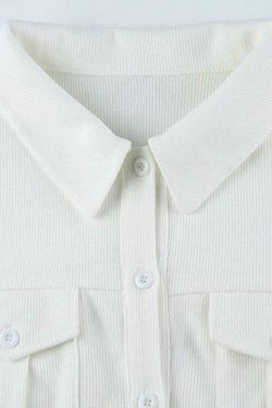 Coquette Aesthetic Solid Pocket Curvy Hem Polo Neck Long Sleeve Knit