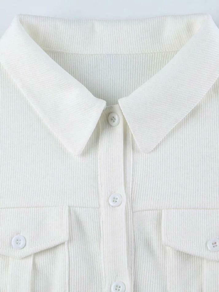 Coquette Aesthetic Solid Pocket Curvy Hem Polo Neck Long Sleeve Knit Coquette Aesthetic Solid Pocket Curvy Hem Polo Neck Long Sleeve Knit