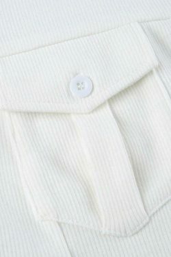 Coquette Aesthetic Solid Pocket Curvy Hem Polo Neck Long Sleeve Knit