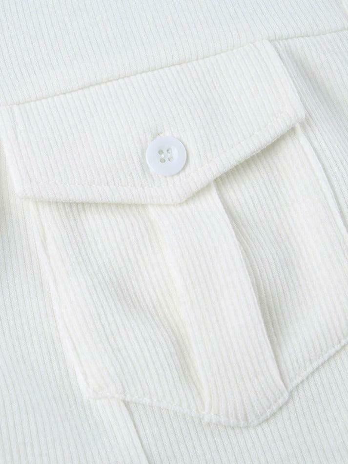 Coquette Aesthetic Solid Pocket Curvy Hem Polo Neck Long Sleeve Knit Coquette Aesthetic Solid Pocket Curvy Hem Polo Neck Long Sleeve Knit