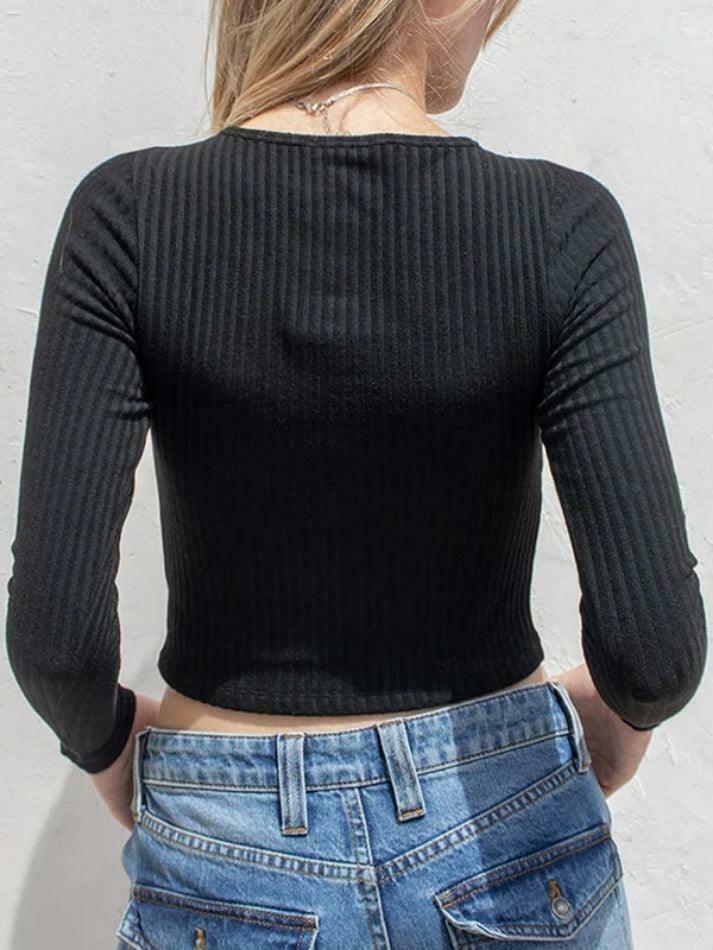 Coquette Aesthetic Solid Rib Crew Neck Slim Long Sleeve Knit Sweater Coquette Aesthetic Solid Rib Crew Neck Slim Long Sleeve Knit Sweater