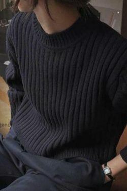 Coquette Aesthetic Solid Ribbed Crew Neck Short Knit Sweater - Y2K Fashion Women's Clothing