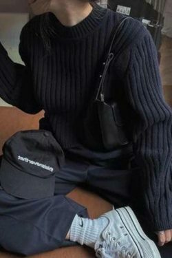 Coquette Aesthetic Solid Ribbed Crew Neck Short Knit Sweater - Y2K Fashion Women's Clothing