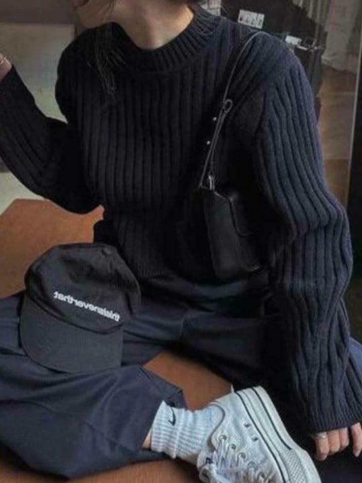 Coquette Aesthetic Solid Ribbed Crew Neck Short Knit Sweater - Y2K Fashion Women's Clothing Coquette Aesthetic Solid Ribbed Crew Neck Short Knit Sweater - Y2K Fashion Women's Clothing