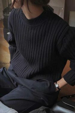 Coquette Aesthetic Solid Ribbed Crew Neck Short Knit Sweater - Y2K Fashion Women's Clothing