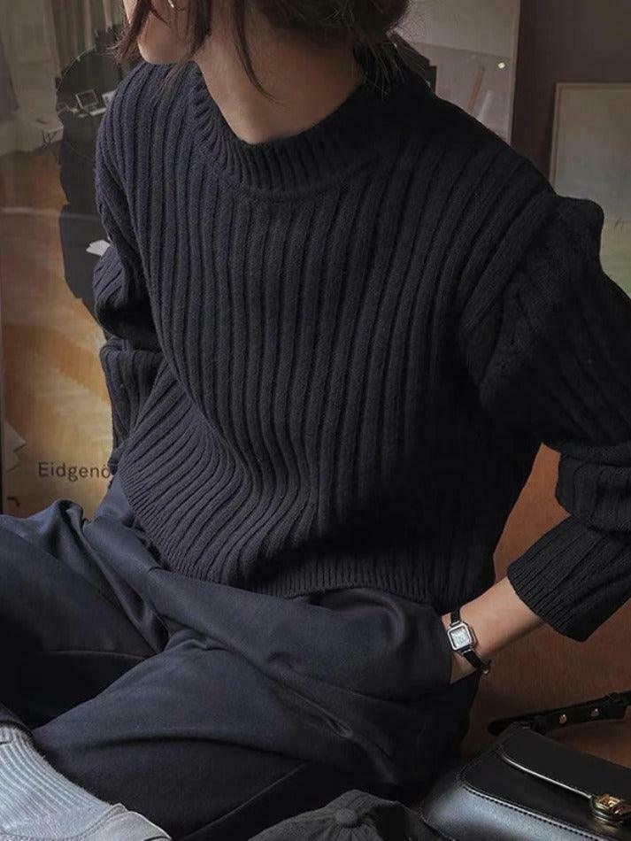 Coquette Aesthetic Solid Ribbed Crew Neck Short Knit Sweater - Y2K Fashion Women's Clothing Coquette Aesthetic Solid Ribbed Crew Neck Short Knit Sweater - Y2K Fashion Women's Clothing