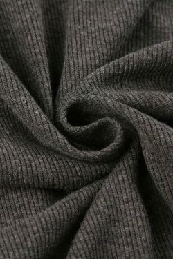 Coquette Aesthetic Solid Ribbed Zip-Up Hooded Knit Sweater