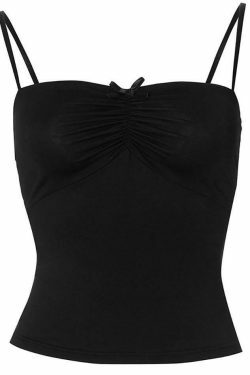 Coquette Aesthetic Solid Ruched Bow Tie Cami Top for Y2K Fashion Enthusiasts