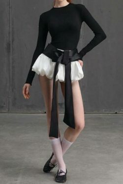 Coquette Aesthetic Solid Tie Back Long Sleeve Tee & Bud Skirt Set