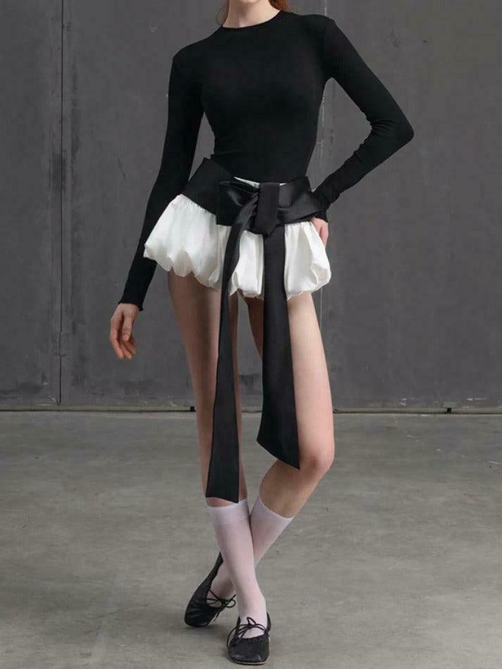 Coquette Aesthetic Solid Tie Back Long Sleeve Tee & Bud Skirt Set Coquette Aesthetic Solid Tie Back Long Sleeve Tee & Bud Skirt Set