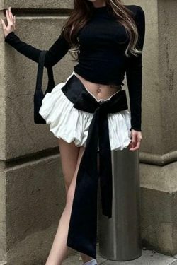 Coquette Aesthetic Solid Tie Back Long Sleeve Tee & Bud Skirt Set