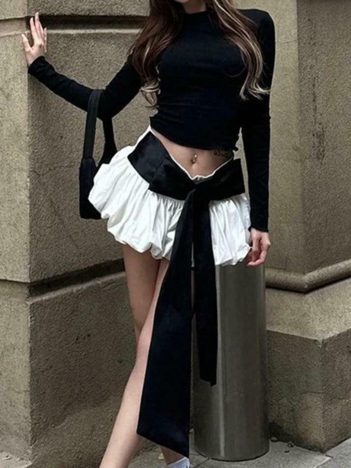 Coquette Aesthetic Solid Tie Back Long Sleeve Tee & Bud Skirt Set Coquette Aesthetic Solid Tie Back Long Sleeve Tee & Bud Skirt Set