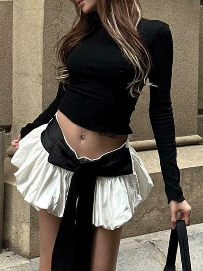 Coquette Aesthetic Solid Tie Back Long Sleeve Tee & Bud Skirt Set Coquette Aesthetic Solid Tie Back Long Sleeve Tee & Bud Skirt Set