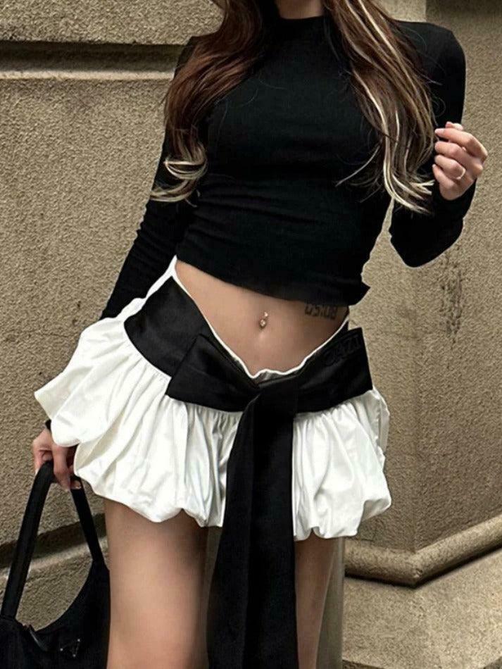 Coquette Aesthetic Solid Tie Back Long Sleeve Tee & Bud Skirt Set Coquette Aesthetic Solid Tie Back Long Sleeve Tee & Bud Skirt Set