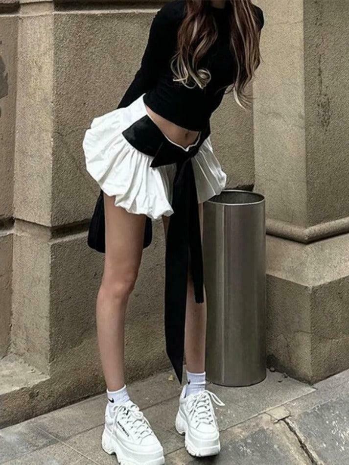 Coquette Aesthetic Solid Tie Back Long Sleeve Tee & Bud Skirt Set Coquette Aesthetic Solid Tie Back Long Sleeve Tee & Bud Skirt Set