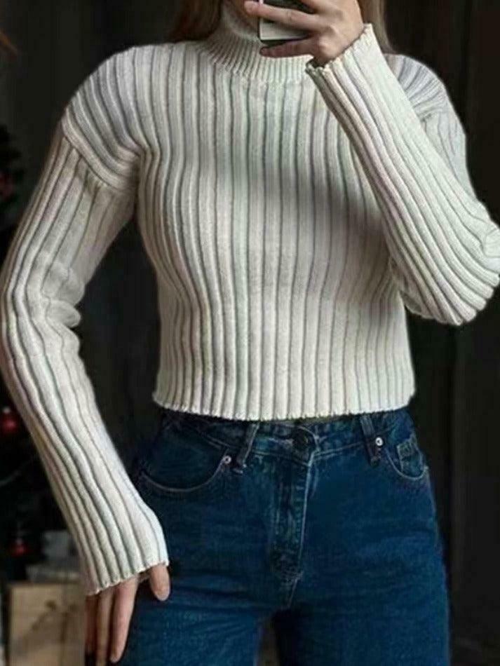 Coquette Aesthetic Solid Turtleneck Ribbed Short Sweater Coquette Aesthetic Solid Turtleneck Ribbed Short Sweater