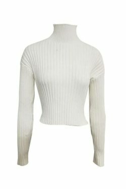Coquette Aesthetic Solid Turtleneck Ribbed Short Sweater