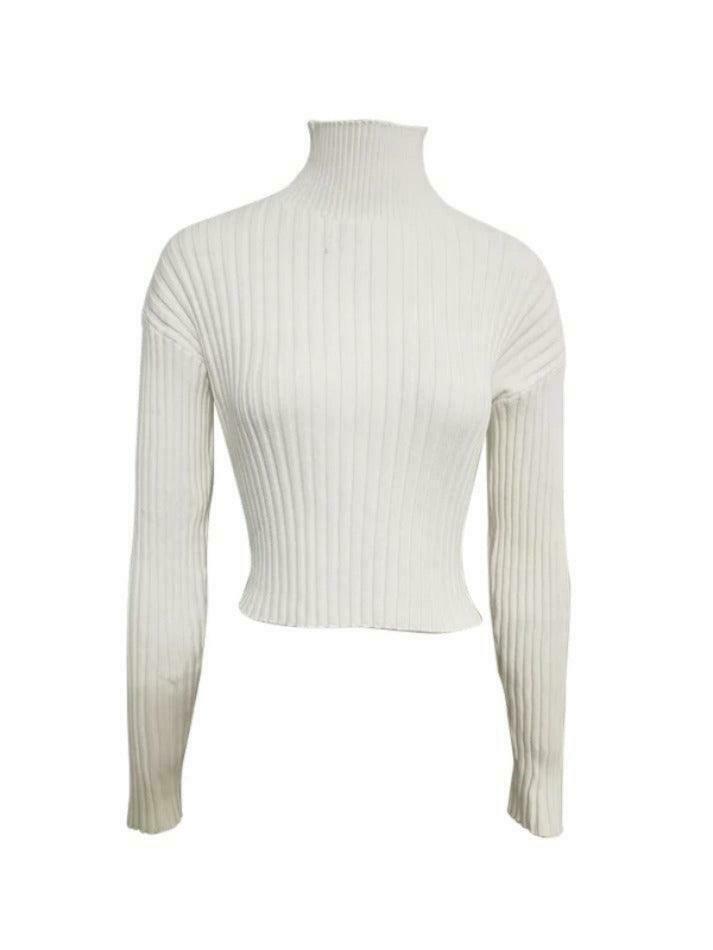 Coquette Aesthetic Solid Turtleneck Ribbed Short Sweater Coquette Aesthetic Solid Turtleneck Ribbed Short Sweater