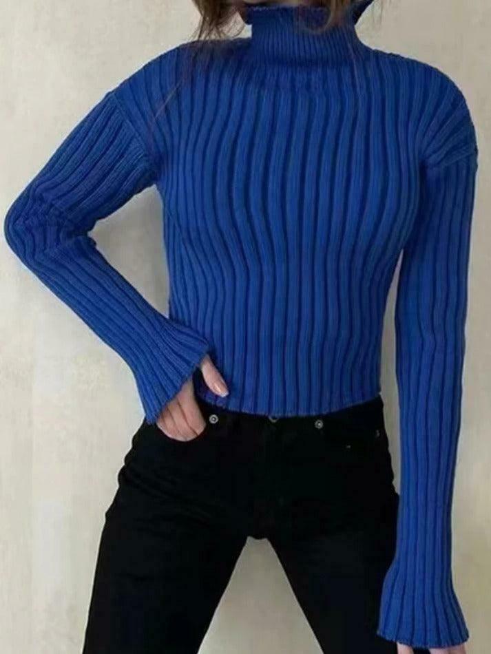 Coquette Aesthetic Solid Turtleneck Ribbed Short Sweater Coquette Aesthetic Solid Turtleneck Ribbed Short Sweater