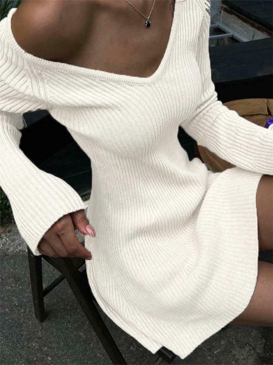 Coquette Aesthetic Solid V-Neck Ribbed Knit Mini Dress for Women's Y2K Fashion Coquette Aesthetic Solid V-Neck Ribbed Knit Mini Dress for Women's Y2K Fashion