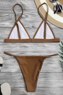 Coquette Aesthetic Spaghetti Strap Bikini Set with Plunging Neckline