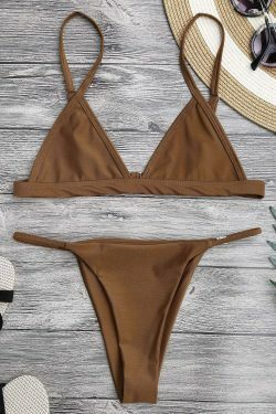 Coquette Aesthetic Spaghetti Strap Bikini Set with Plunging Neckline